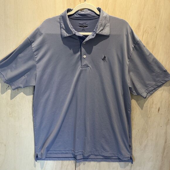 Straight Down Polo Shirt Mens Large Blue Striped Lightweight Stretch Golf Top - Picture 1 of 12
